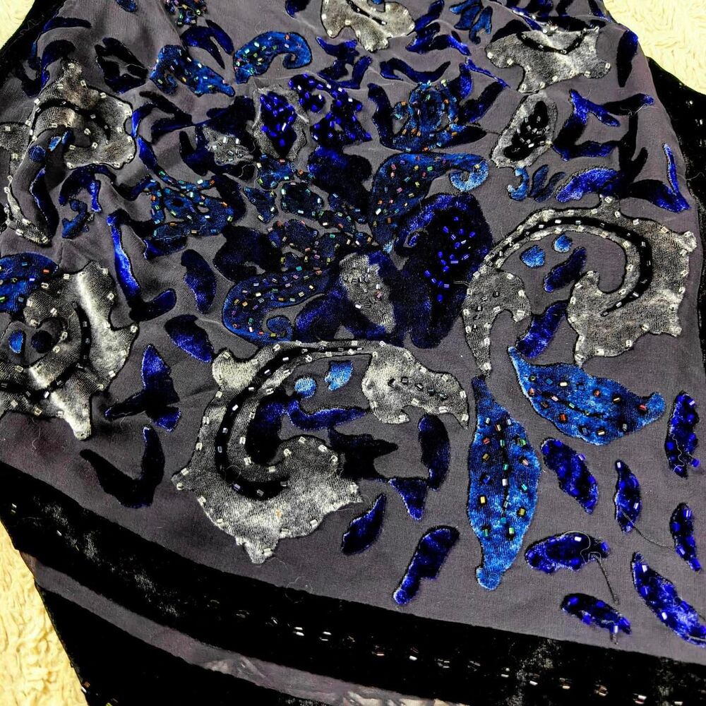 Y2K Black Silk Velvet Beaded Fairygoth Halter Top - Picture 3 of 7
